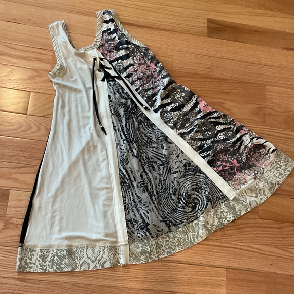 Black Boho Graphic Tank tunic Dress Turquoise NWOT Small Ptp 14 hits mid thigh - Picture 8 of 11